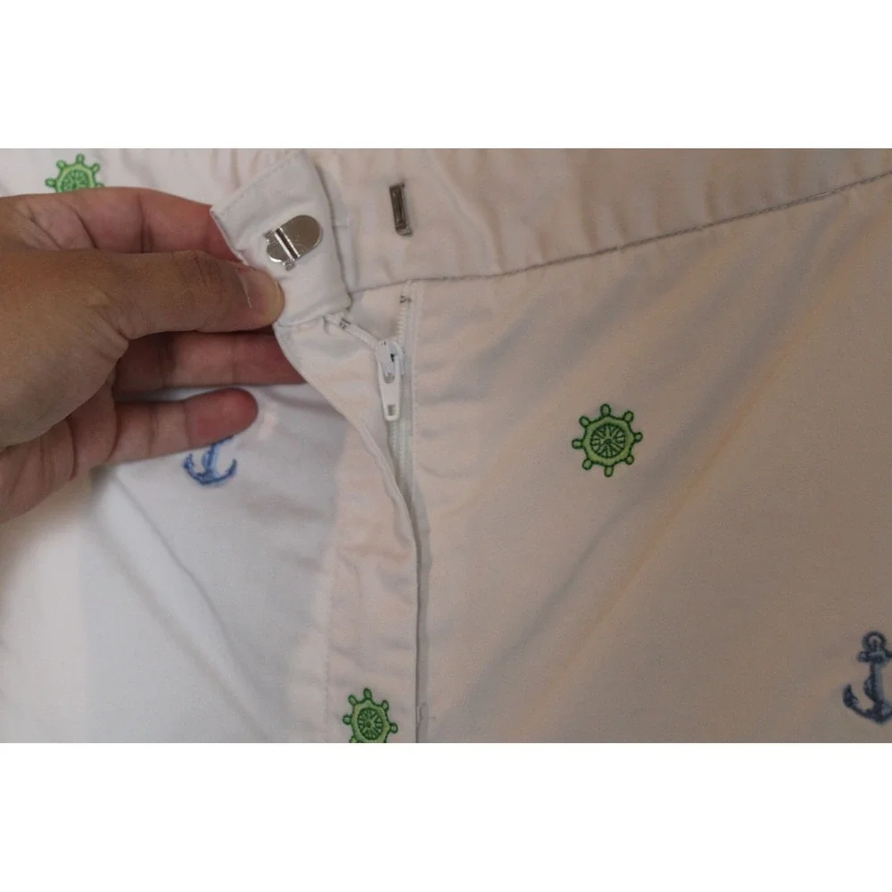 Brooks‎ Brothers Embroidered Nautical Anchor Stretch Pants White Size 10